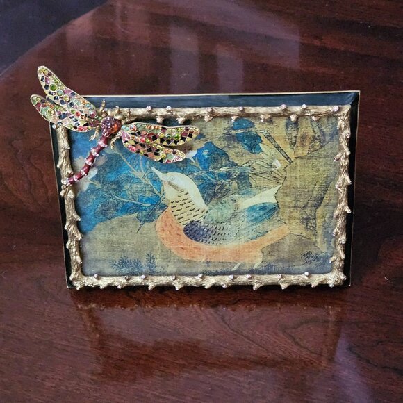 RARE JAY STRONGWATER CASSANDRA DRAGONFLY FLORA & FAUNA ENAMEL CRYSTAL FRAME